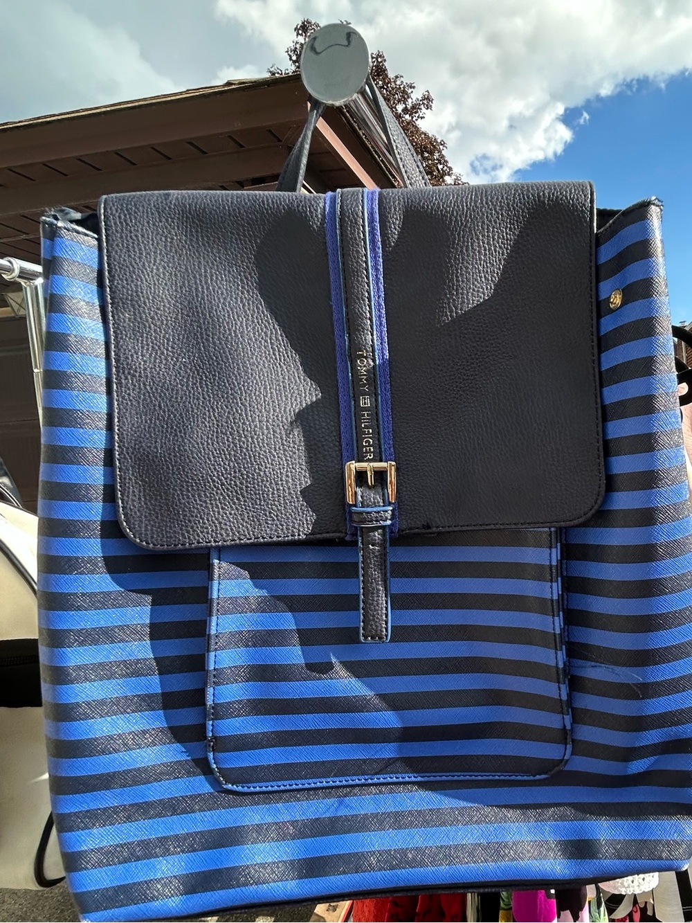 Tommy Hilfiger Navy and Royal Blue Striped  Backpack